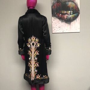 Faux fur embroidered trench coat